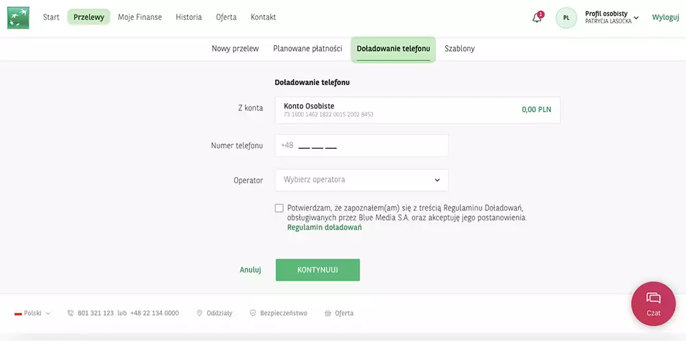 screen jak doładować w bnp paribas