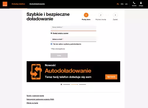 screen jak doładować w  orange