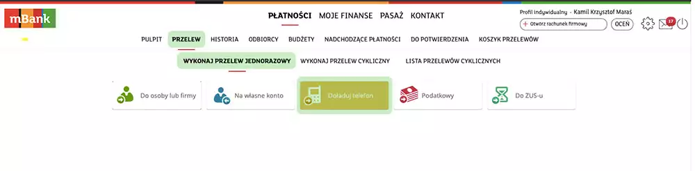 screen jak doładować w mbank
