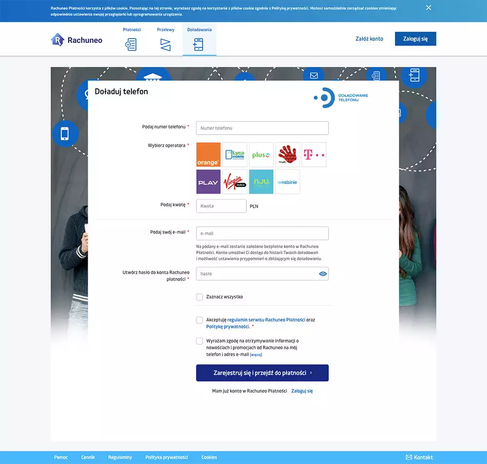 screen jak doładować w rachuneo